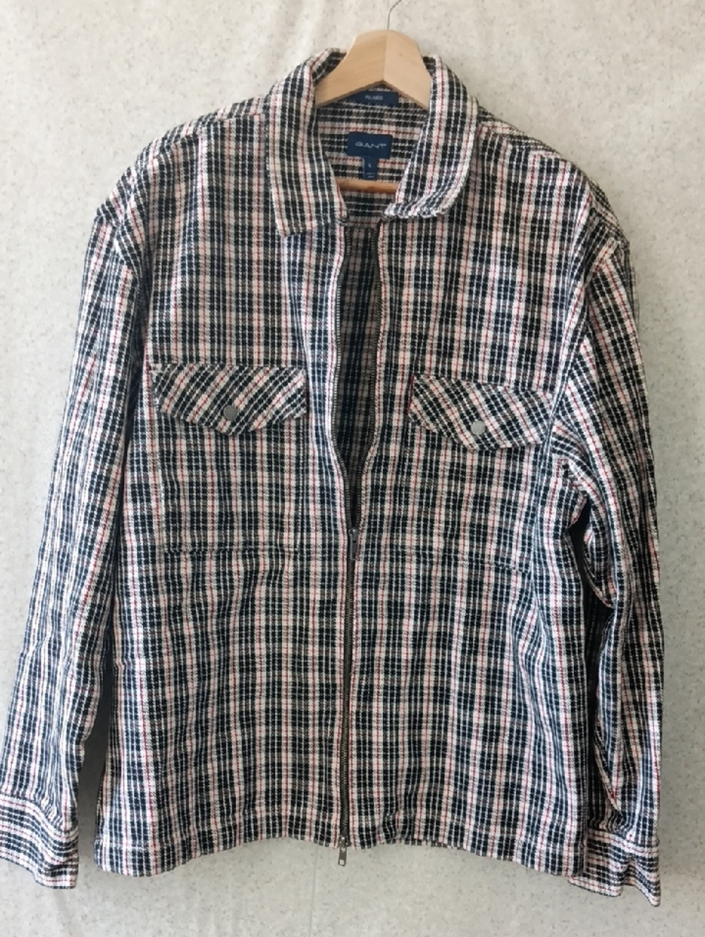 Gant Plaid Zip Shirt Jacket in Navy, Pink and White